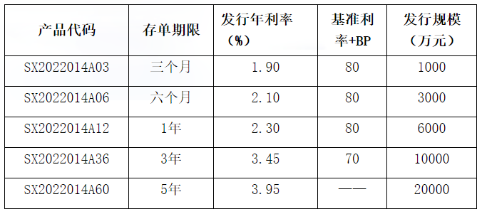 个人大额存单2022年第14期产品发行公告